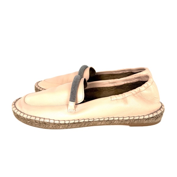 Brunello Cucinelli Light Beige Monili Leather Flat Espadrilles 38.5 8.5 - Picture 5 of 12